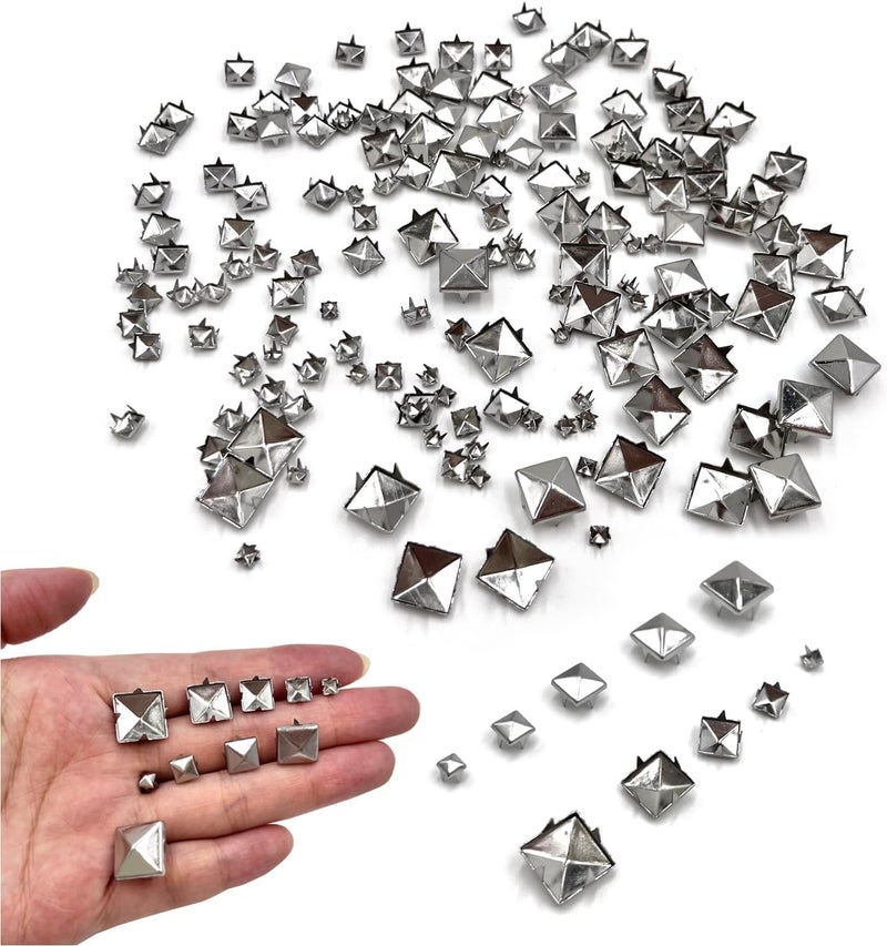honigo Silver 150pcs Square Pyramid Studs Metal Studs Spikes for Clothing,Shoe,Leather,Jacket,Punk,Crafts,Clothes,Jeans,Jewelry4/6/8/10/12mm - Image 1